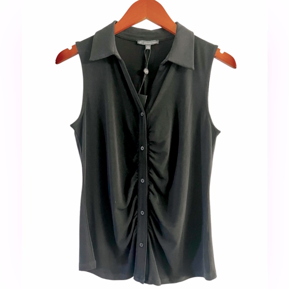 NWT Adrianna Papell Black Button Up Collared Top SZ M